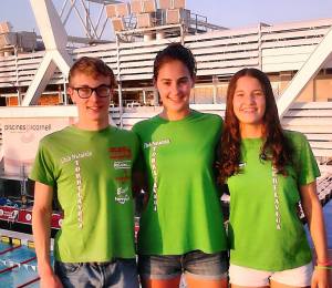 Los nadadores torrelaveguenses Marcos Aparcio, Alba Diaz y Laura Barreda en Barcelona